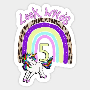 Birthday 5 Year Old Rainbow & Unicorn Sticker